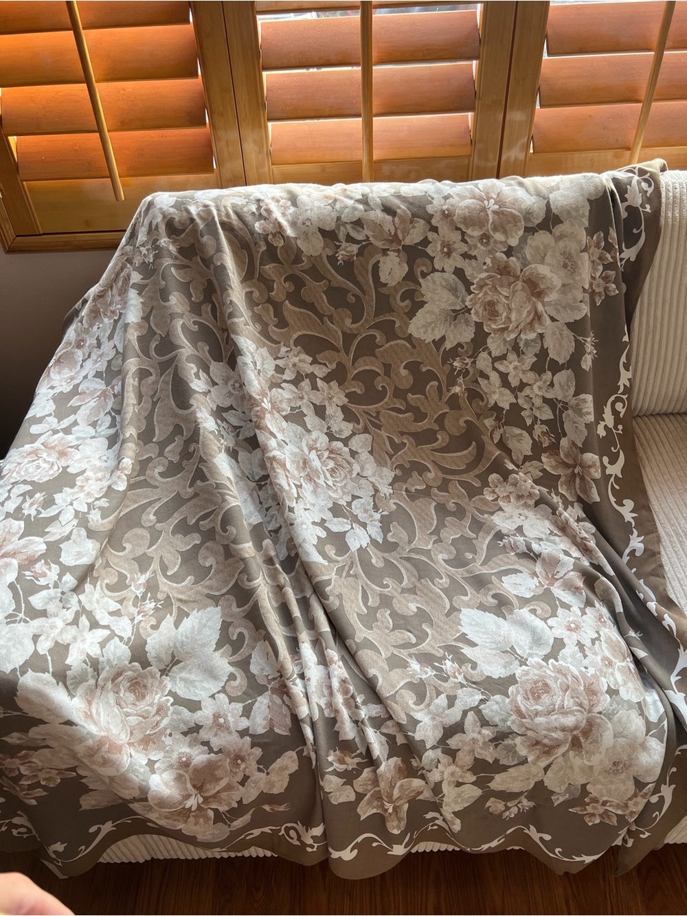 Floral Cream and Taupe Lightweight Wrap Scarf - Picture 2 of 3